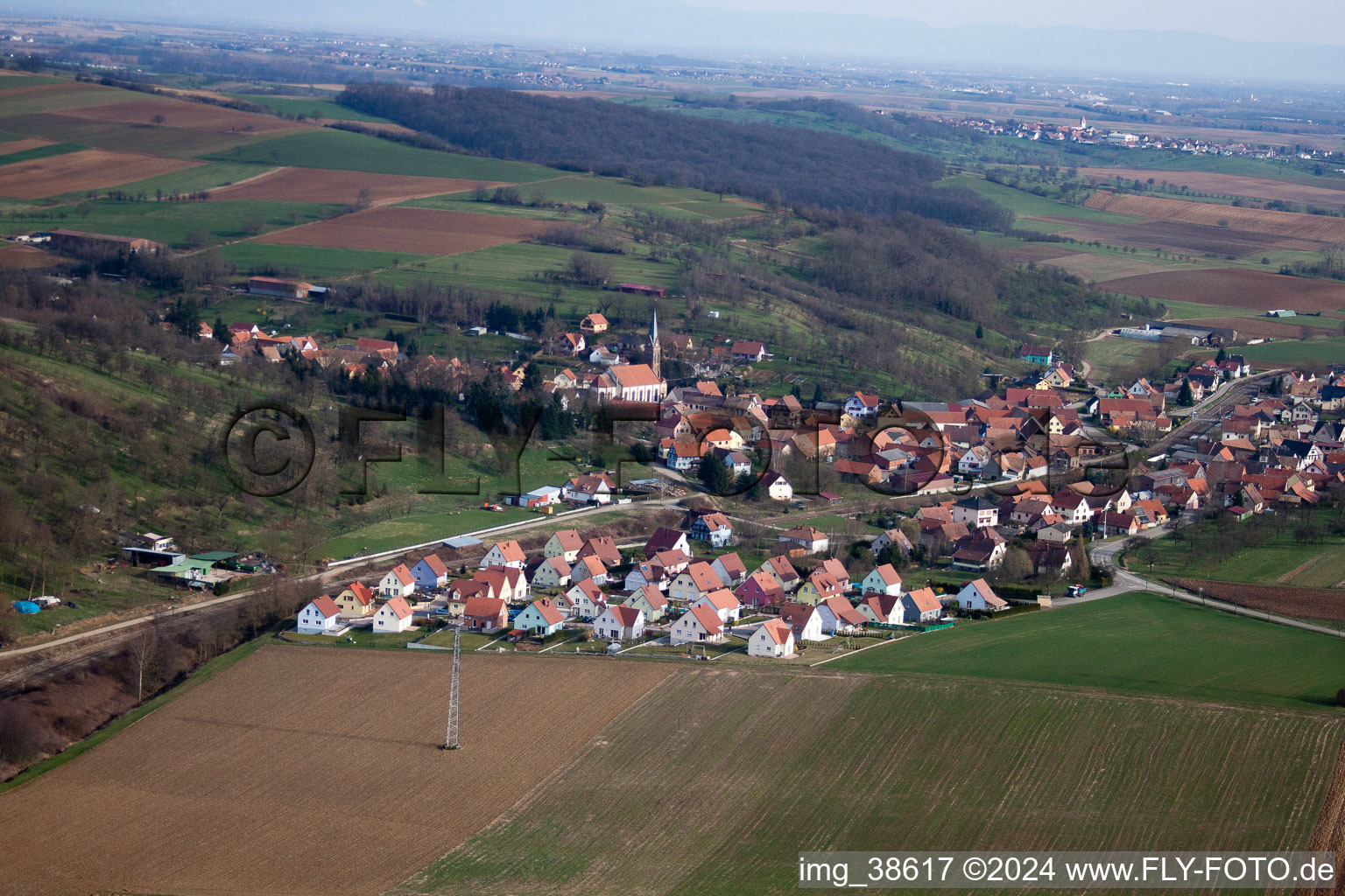 Buswiller in the state Bas-Rhin, France seen from above