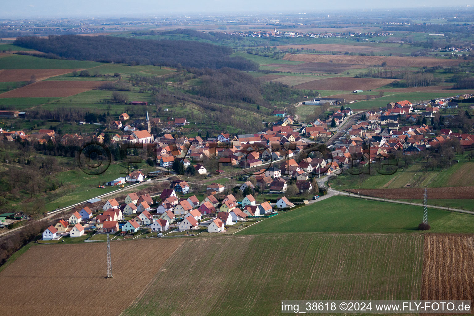 Buswiller in the state Bas-Rhin, France from the plane