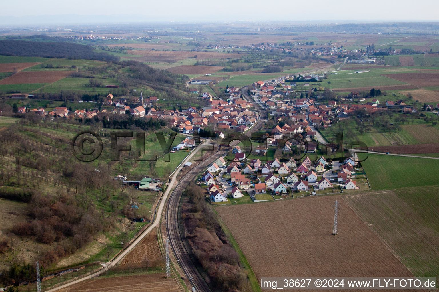 Aerial photograpy of Ettendorf in the state Bas-Rhin, France