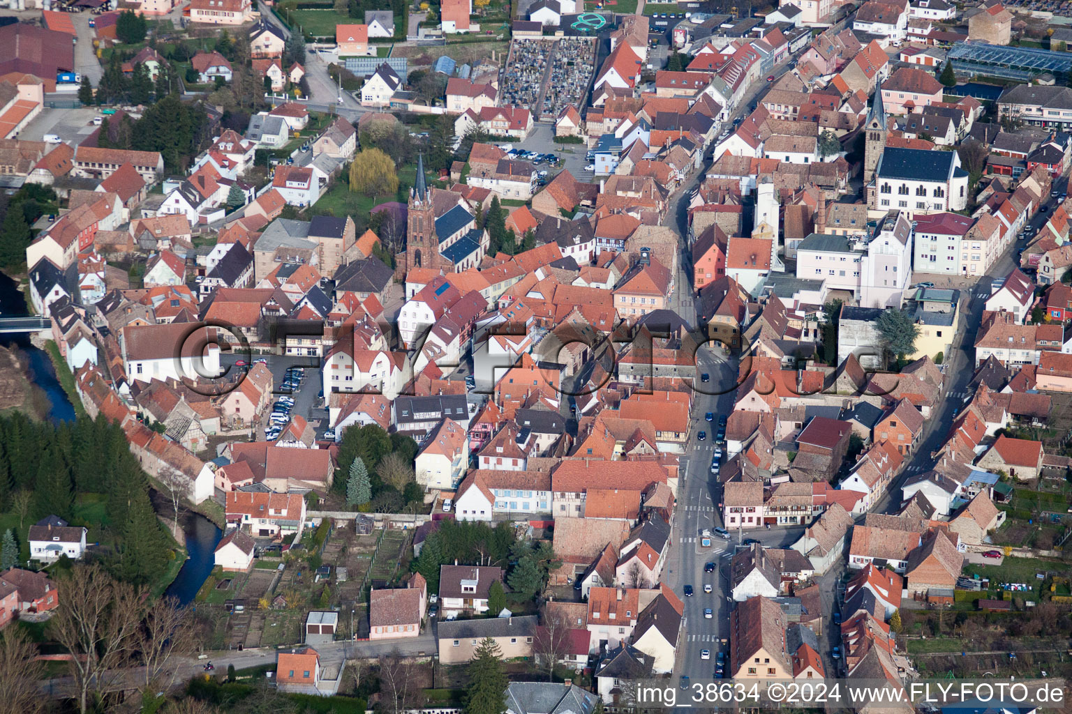 Aerial photograpy of Pfaffenhoffen in the state Bas-Rhin, France