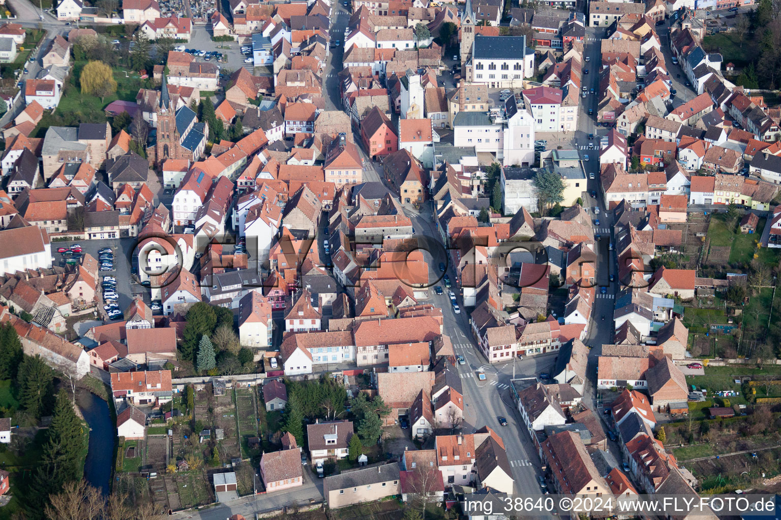 Pfaffenhoffen in the state Bas-Rhin, France from the plane