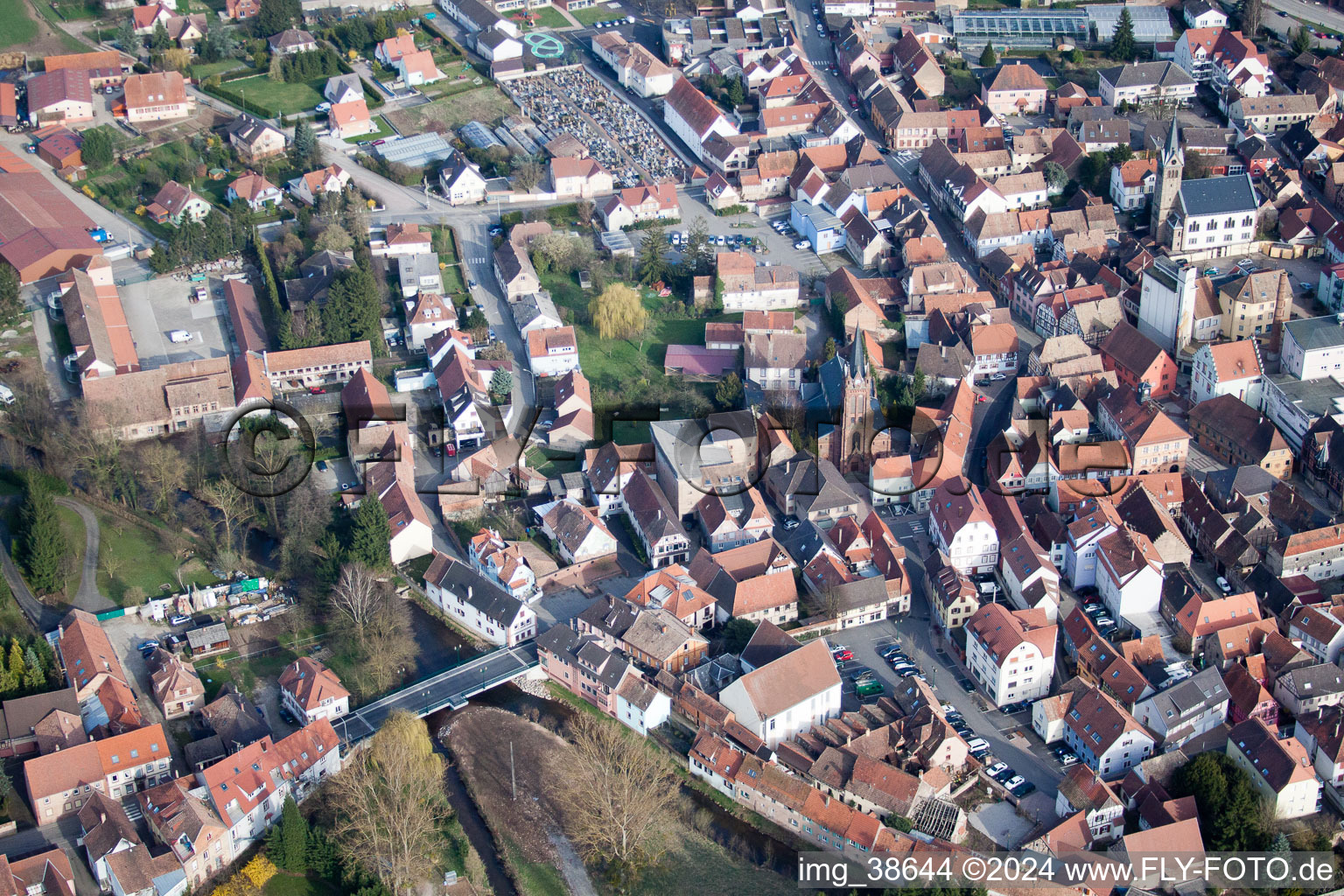 Drone recording of Pfaffenhoffen in the state Bas-Rhin, France