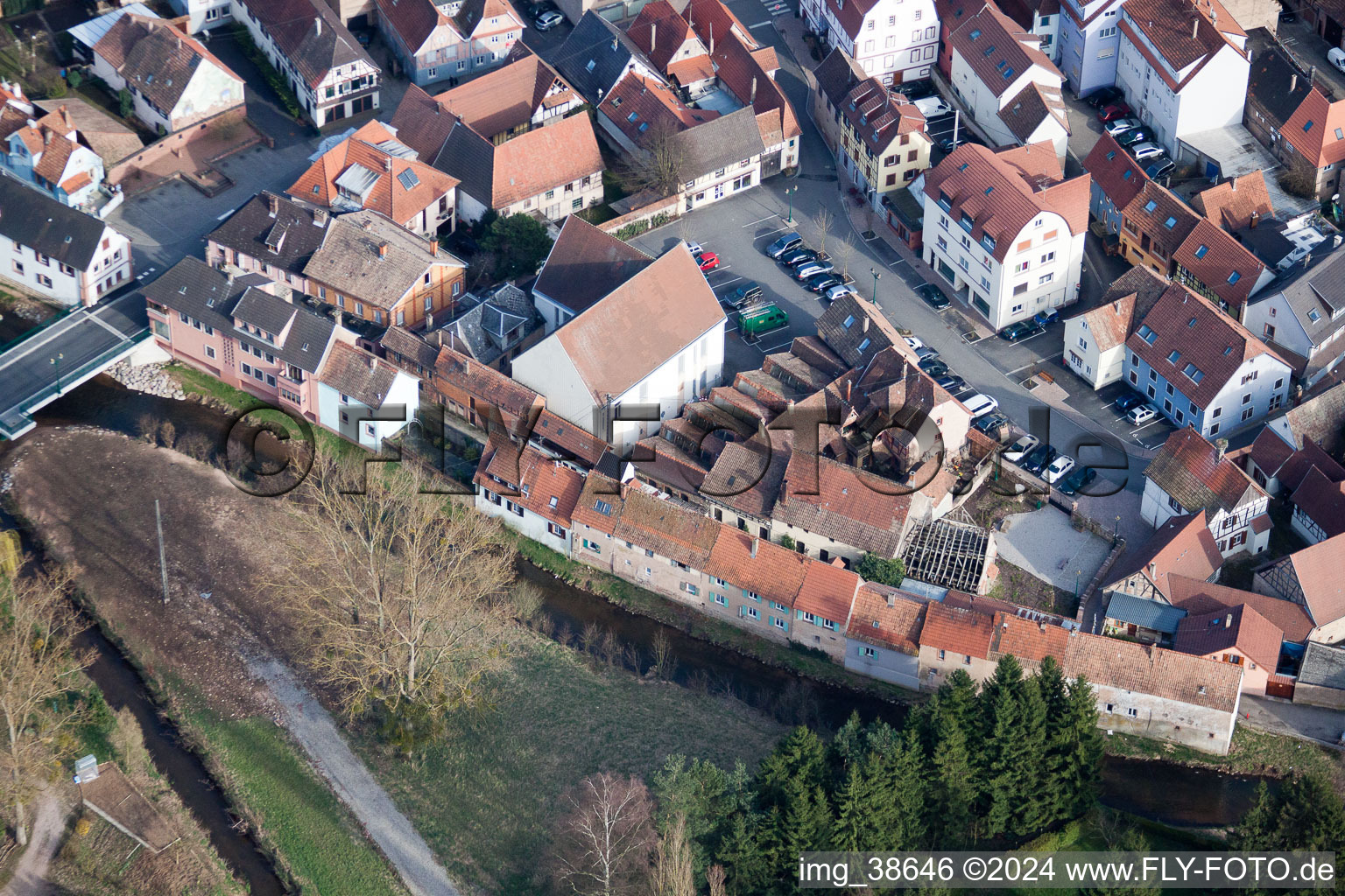 Pfaffenhoffen in the state Bas-Rhin, France from the drone perspective