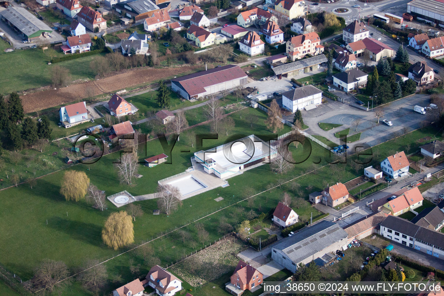 Pfaffenhoffen in the state Bas-Rhin, France from a drone