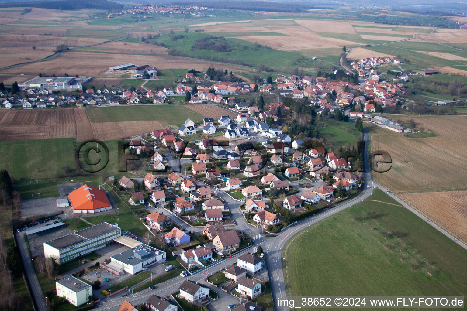 Aerial view of Pfaffenhoffen in the state Bas-Rhin, France