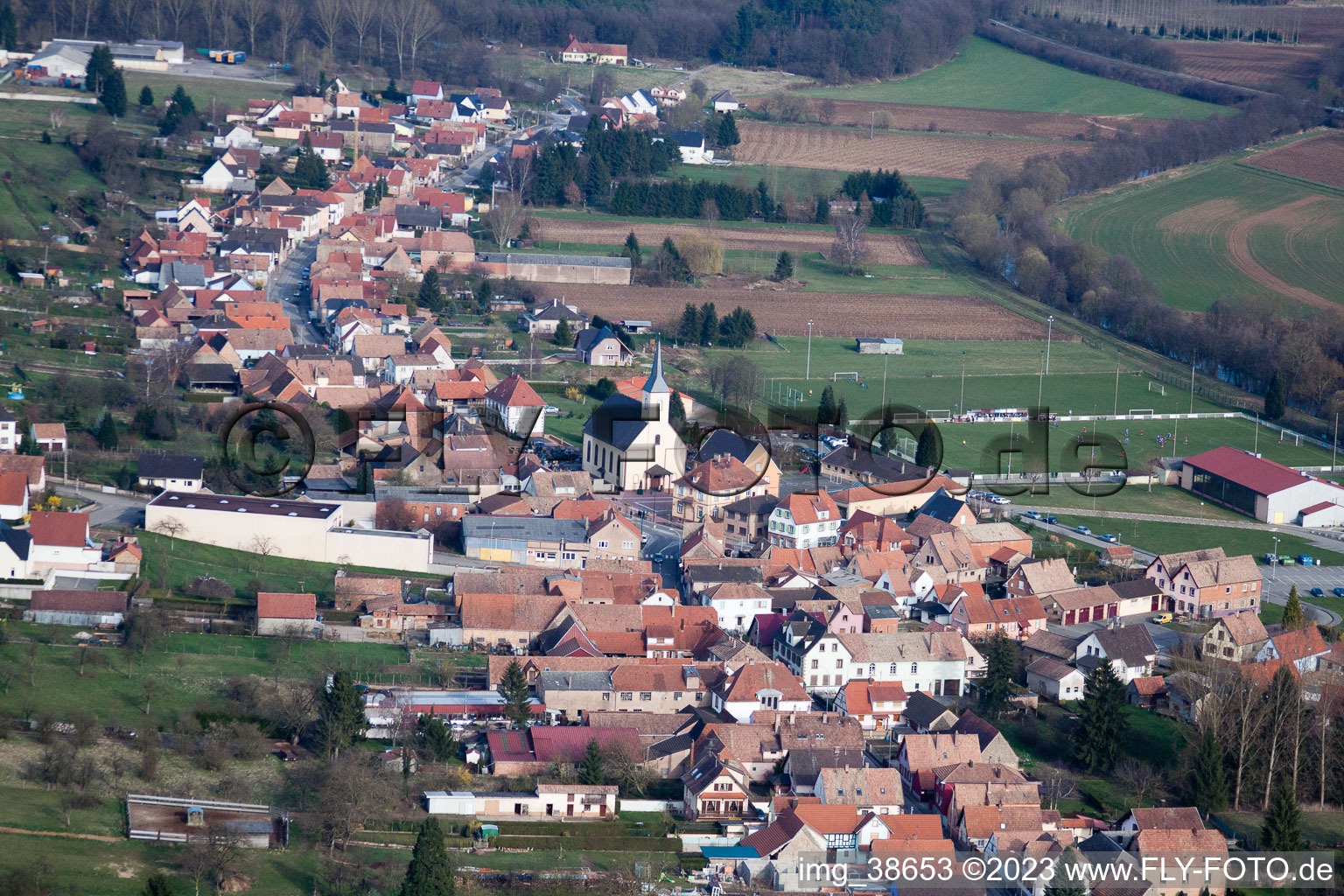 Aerial photograpy of Pfaffenhoffen in the state Bas-Rhin, France