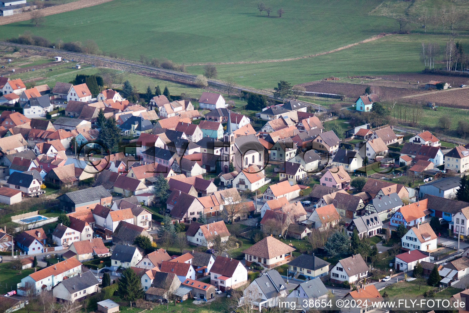 Oblique view of Pfaffenhoffen in the state Bas-Rhin, France