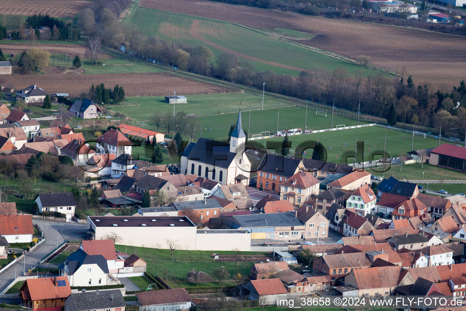 Pfaffenhoffen in the state Bas-Rhin, France from the plane