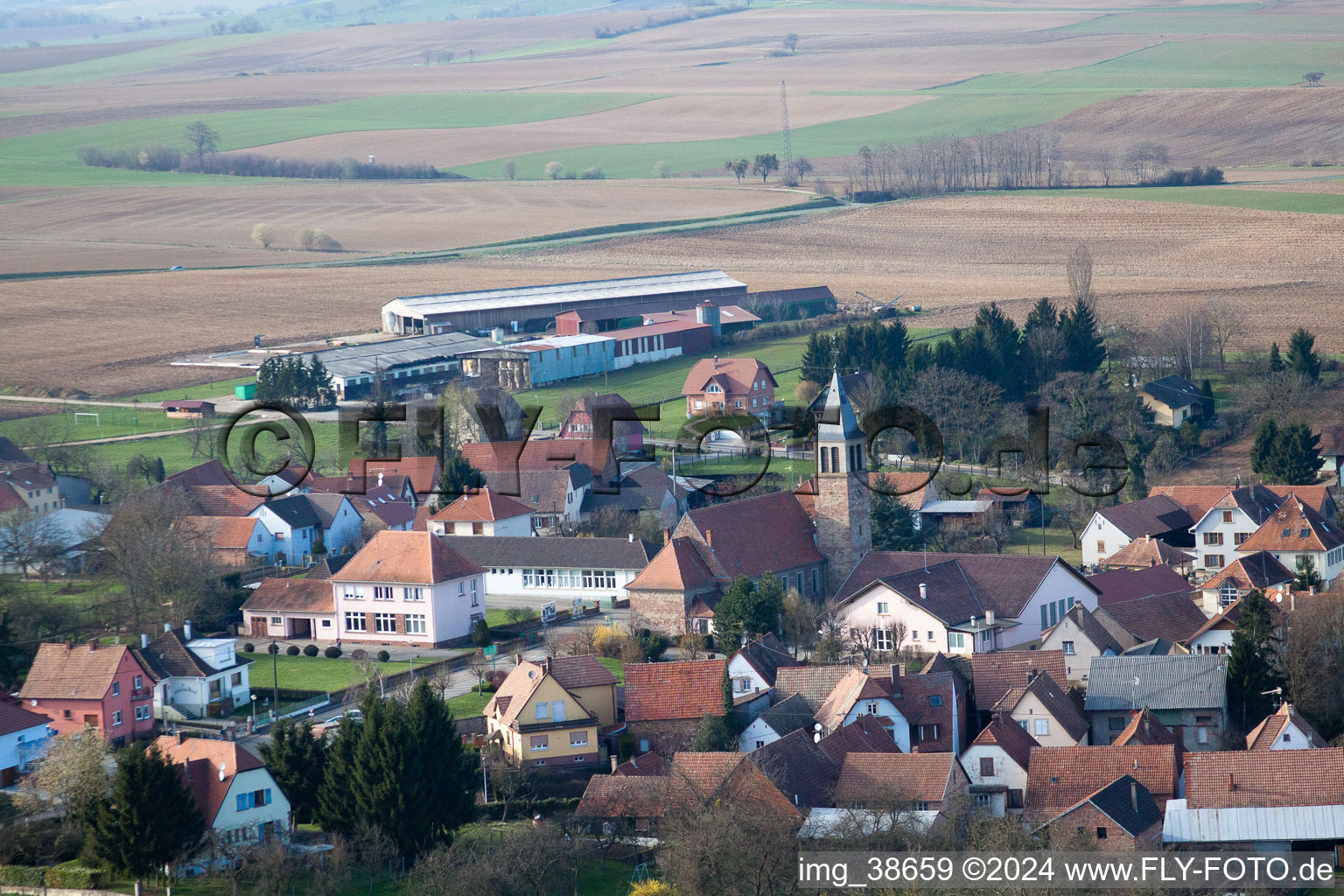 Bird's eye view of Pfaffenhoffen in the state Bas-Rhin, France