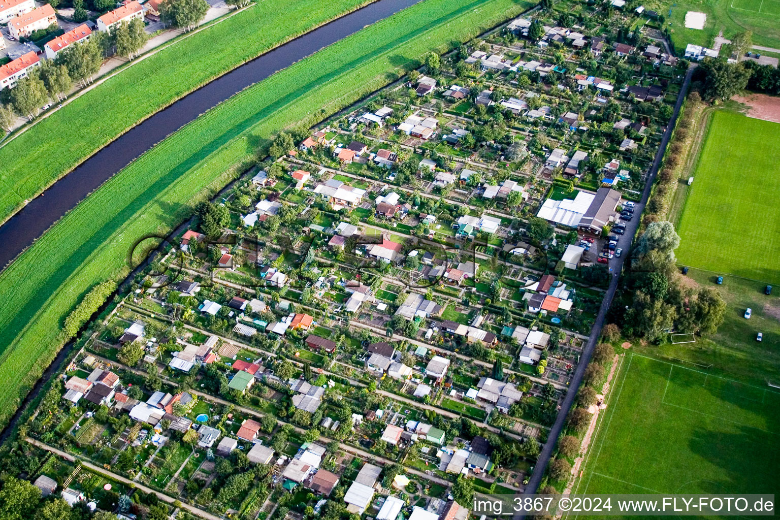 Schwalbenrain, allotment gardens on the Murg in Rastatt in the state Baden-Wuerttemberg, Germany