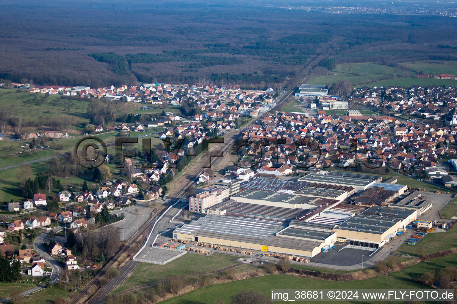 Mertzwiller in the state Bas-Rhin, France seen from above