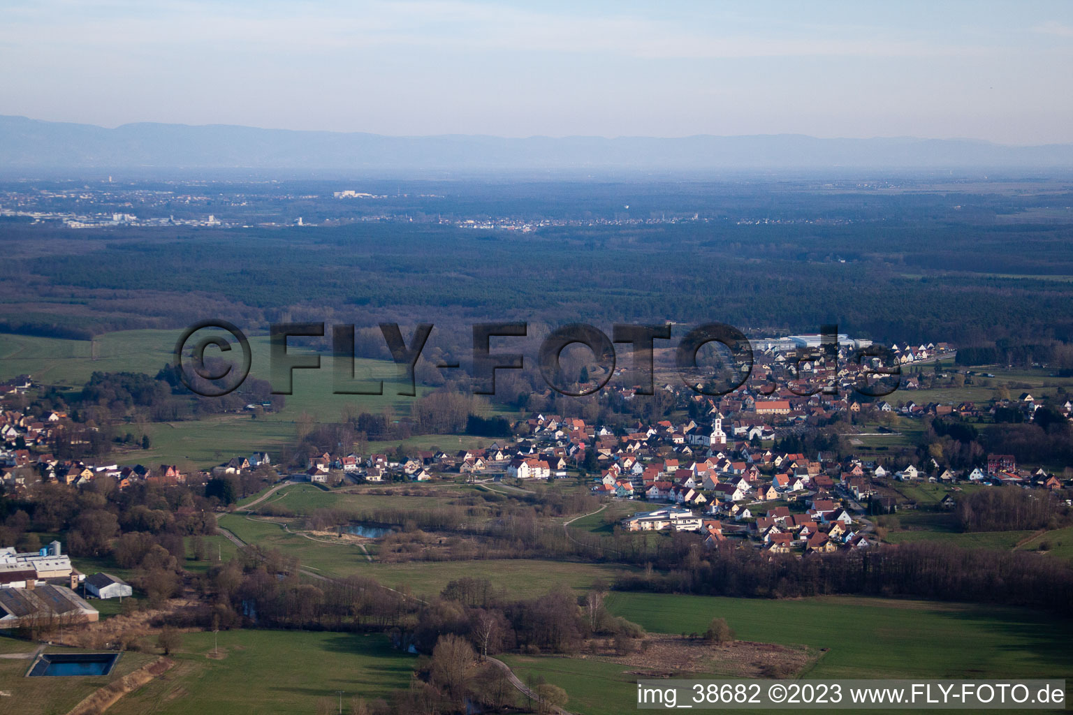 Uttenhoffen in the state Bas-Rhin, France seen from a drone