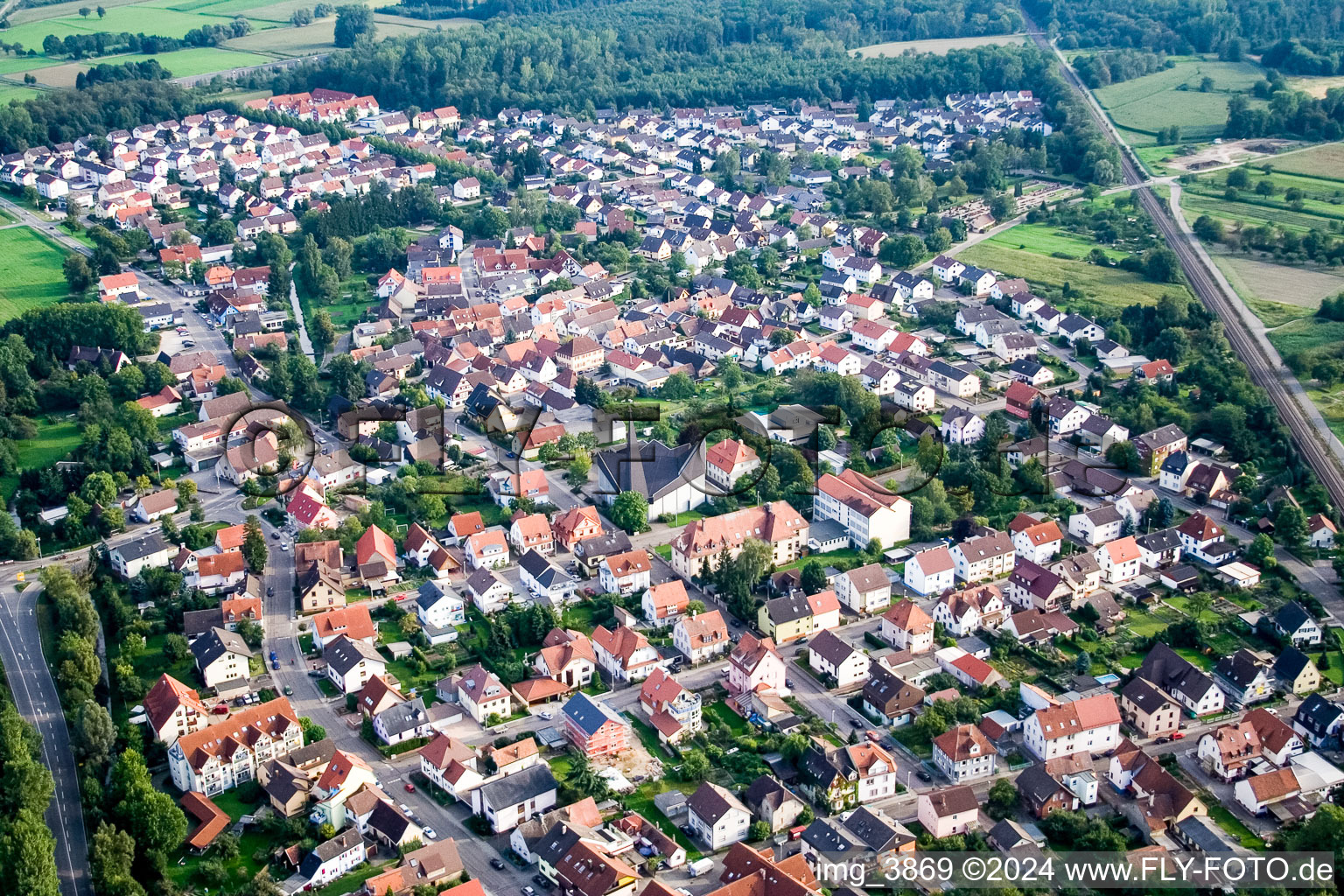 From the north in the district Niederbühl in Rastatt in the state Baden-Wuerttemberg, Germany