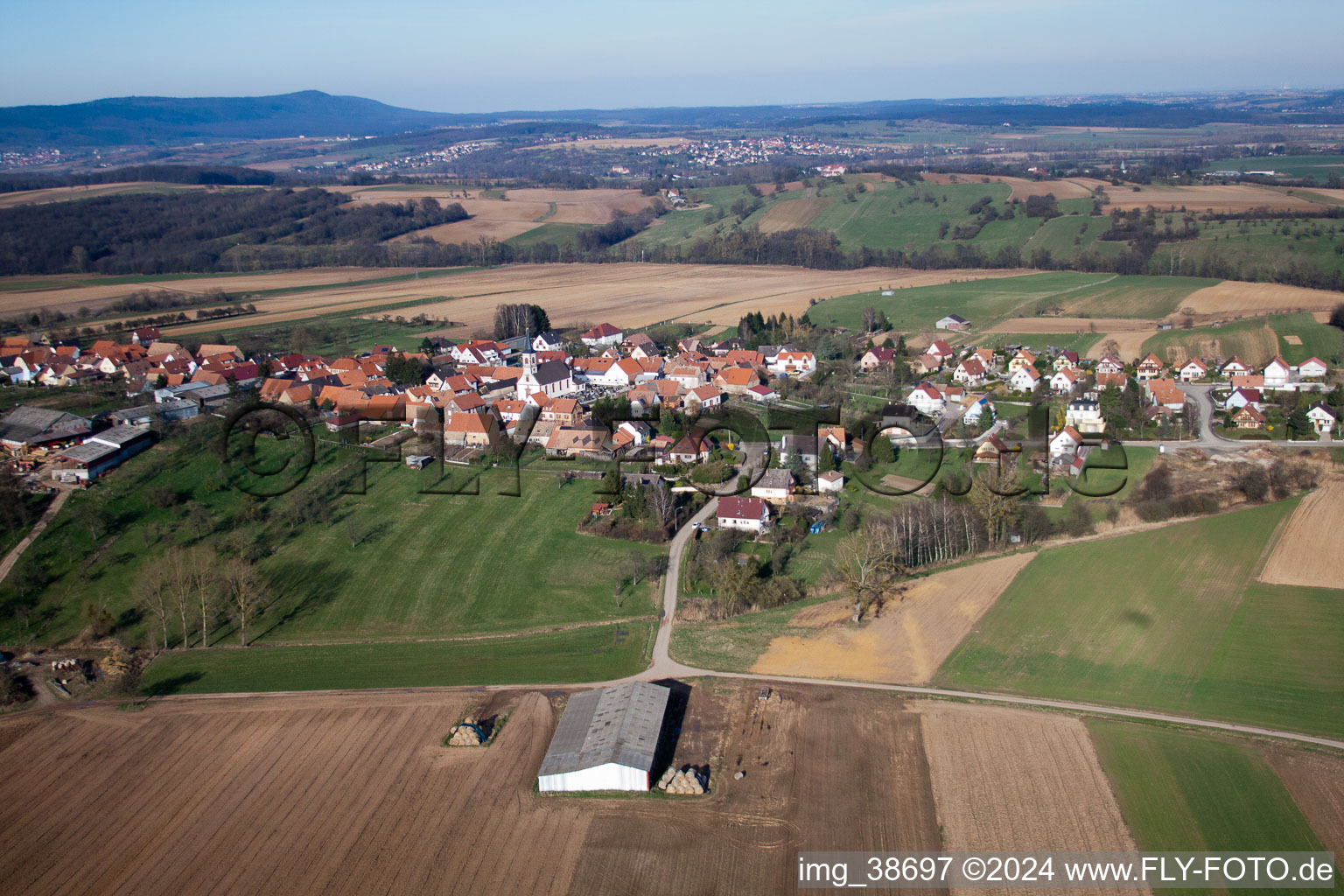 Forstheim in the state Bas-Rhin, France from above