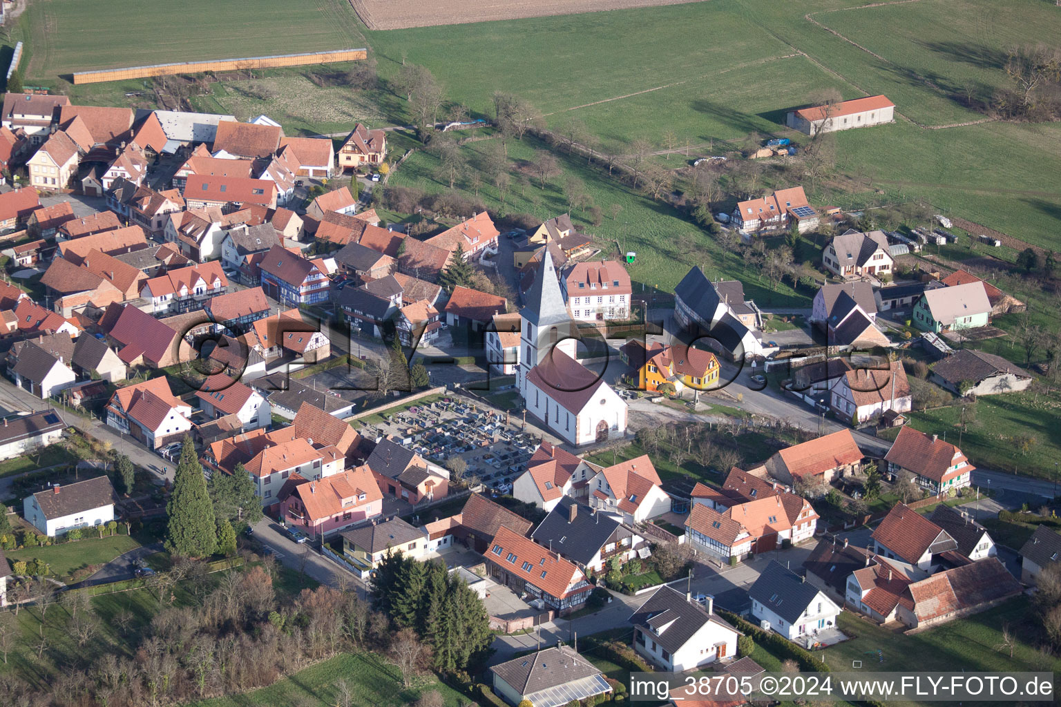 Bird's eye view of Morsbronn-les-Bains in the state Bas-Rhin, France