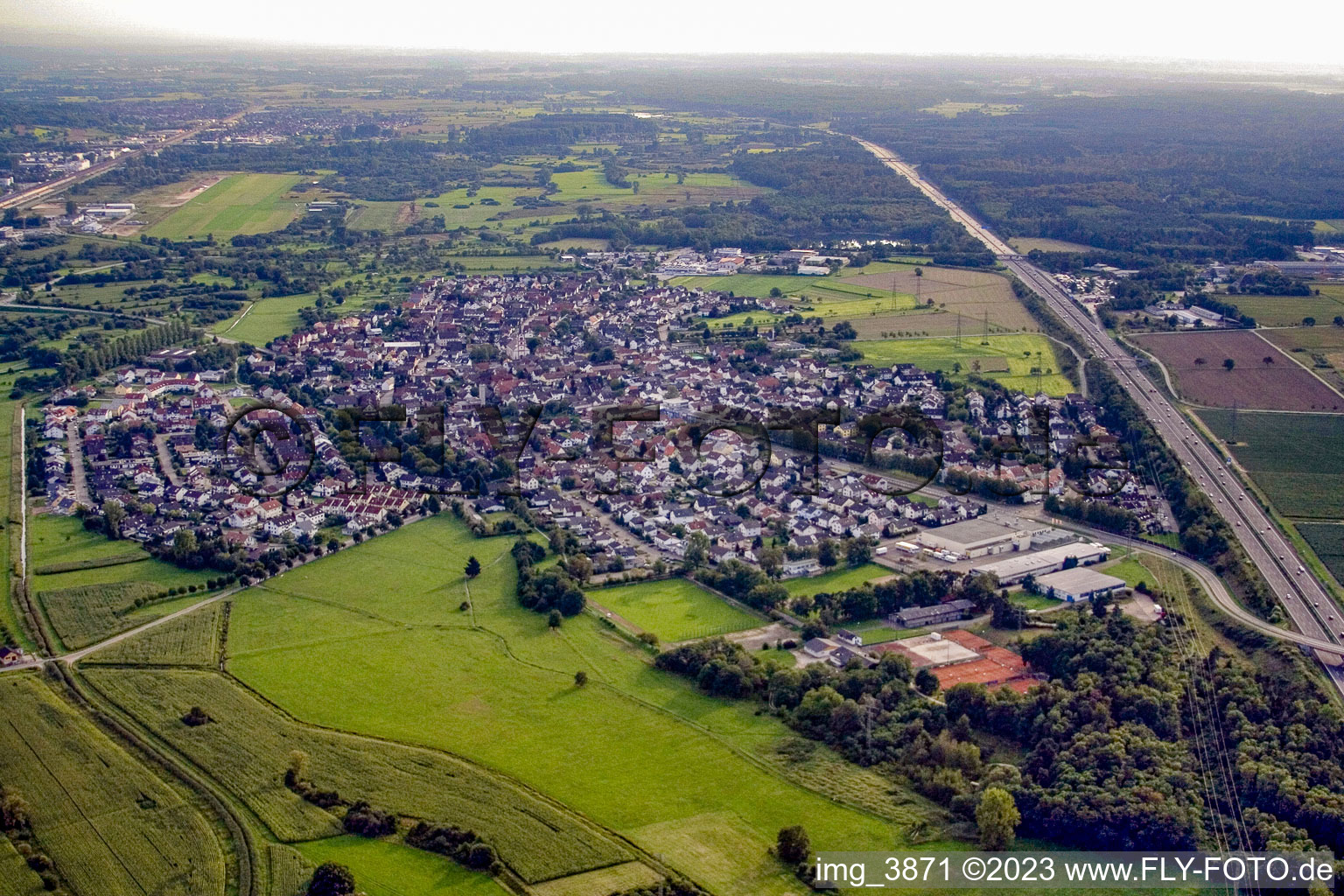 Oblique view of District Sandweier in Baden-Baden in the state Baden-Wuerttemberg, Germany