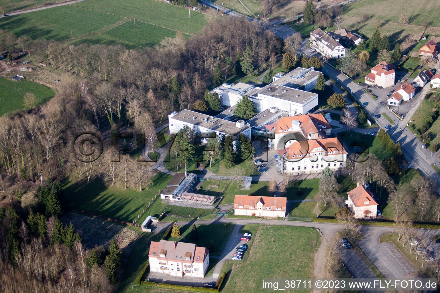 Morsbronn-les-Bains in the state Bas-Rhin, France seen from a drone