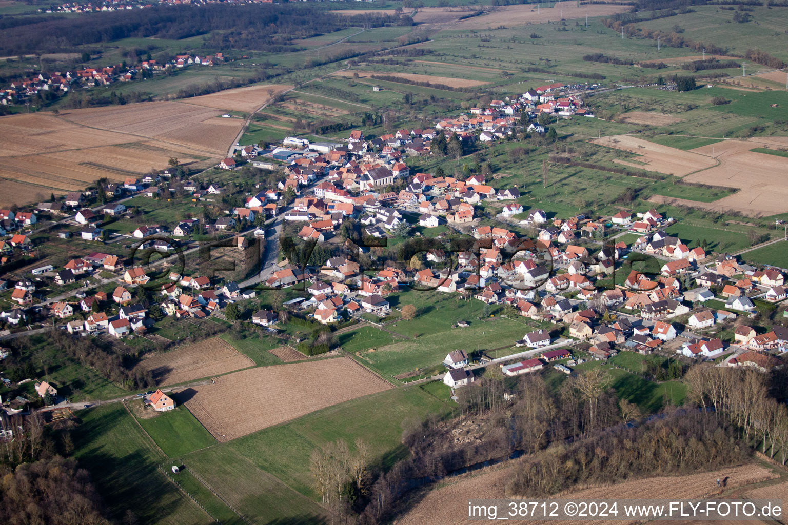 Aerial view of Morsbronn-les-Bains in the state Bas-Rhin, France