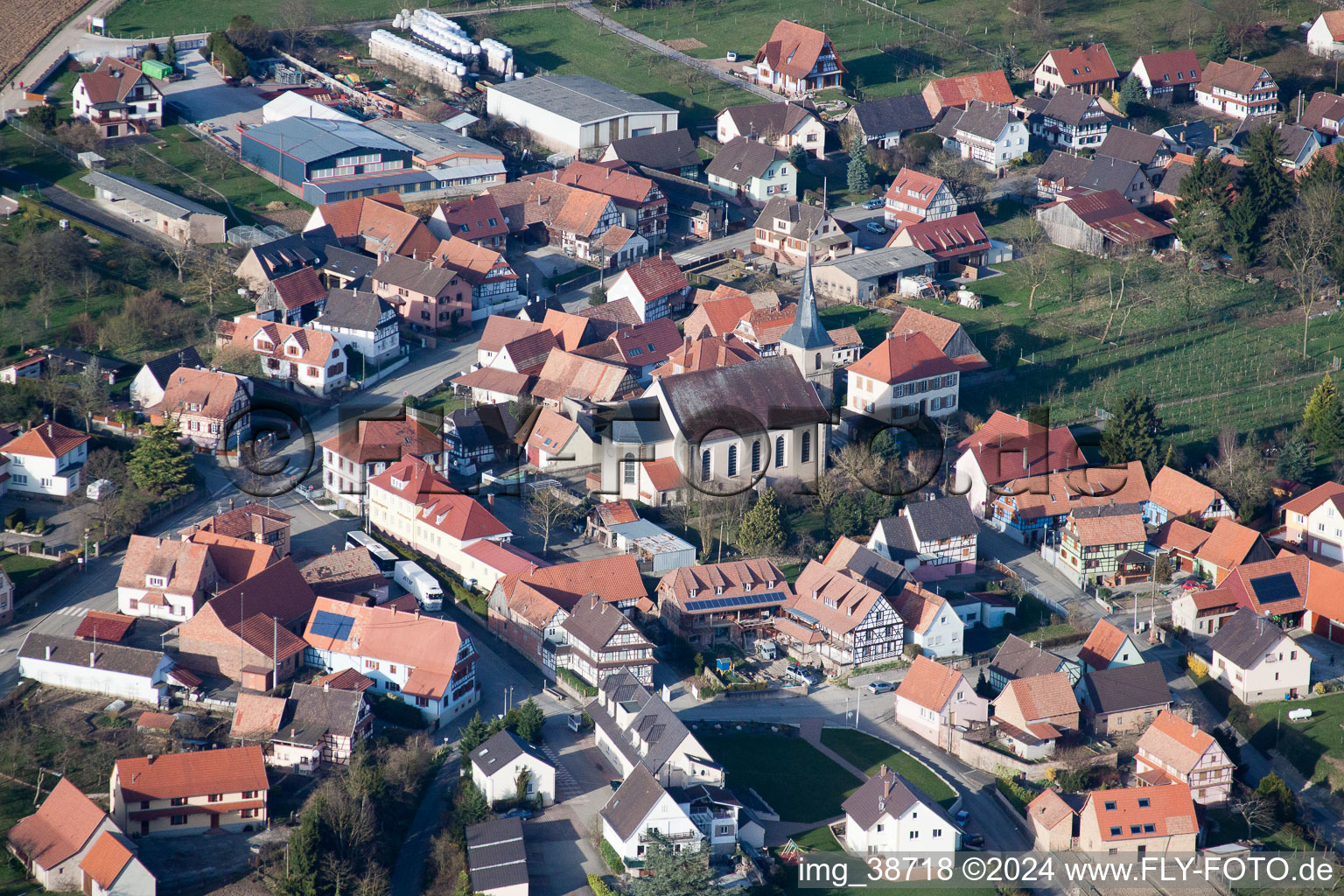 Gunstett in the state Bas-Rhin, France from above