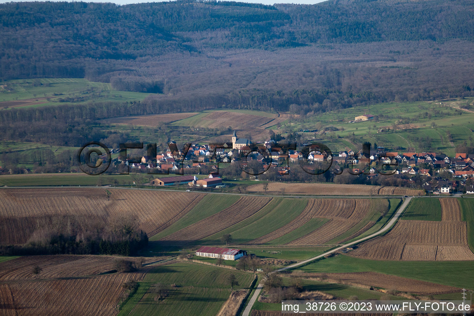 Bird's eye view of Dieffenbach-lès-Wœrth in the state Bas-Rhin, France