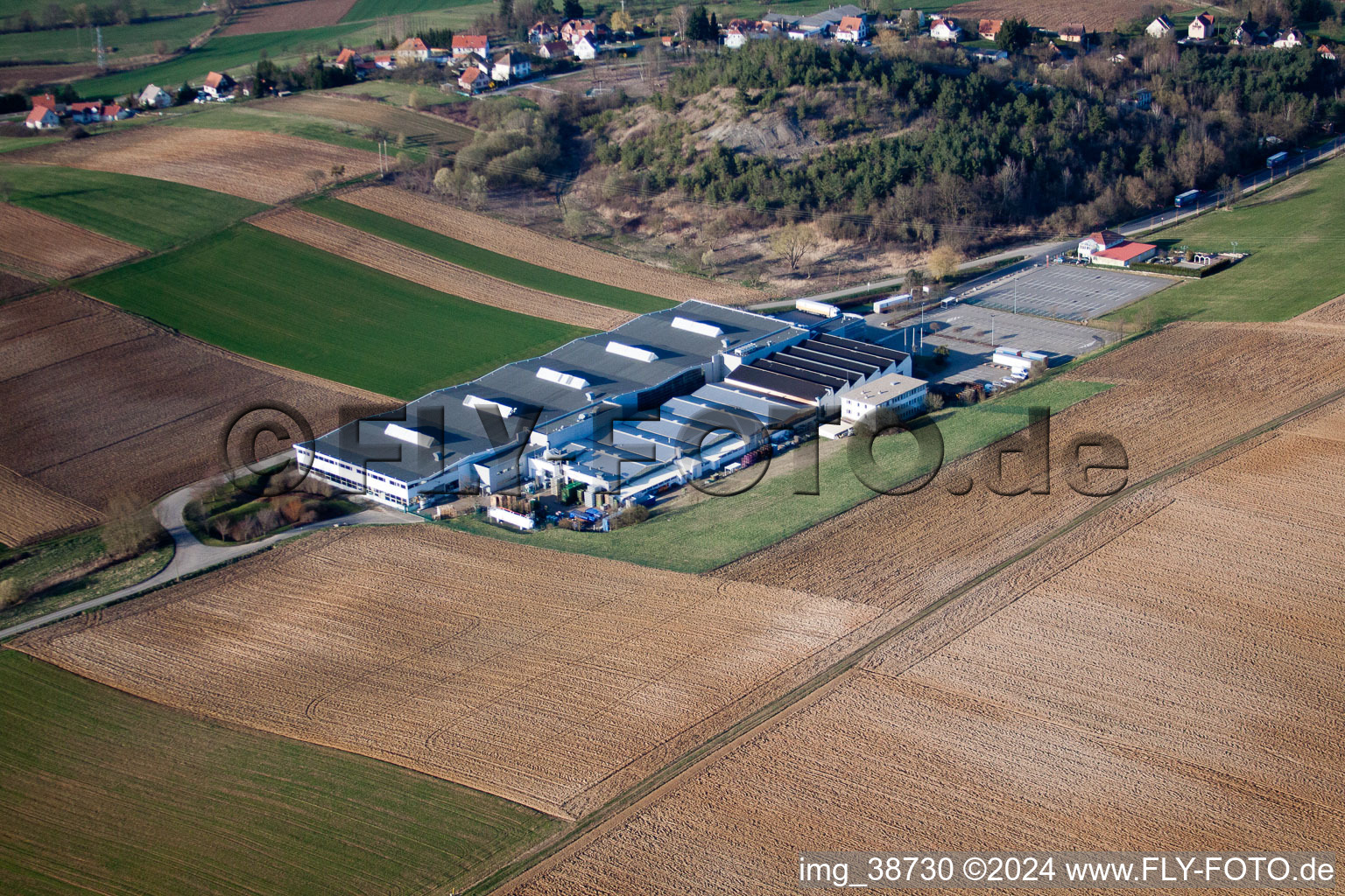 Merkwiller-Pechelbronn in the state Bas-Rhin, France seen from a drone