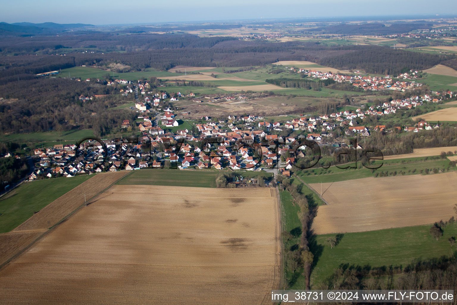 Aerial view of Merkwiller-Pechelbronn in the state Bas-Rhin, France