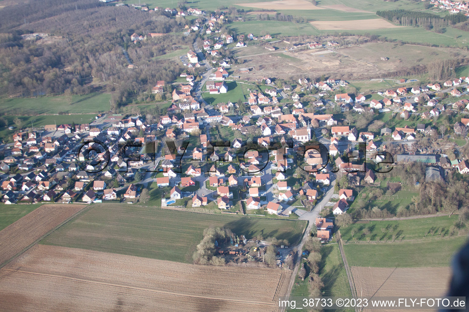 Oblique view of Merkwiller-Pechelbronn in the state Bas-Rhin, France