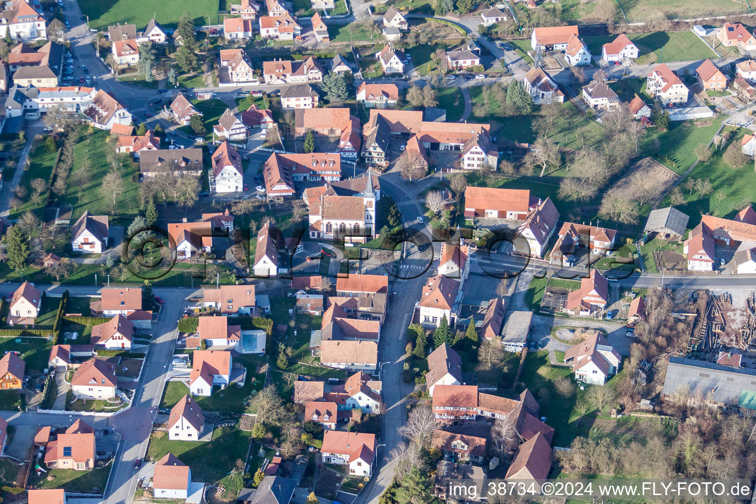 Aerial photograpy of Village view in Merkwiller-Pechelbronn in the state Bas-Rhin, France