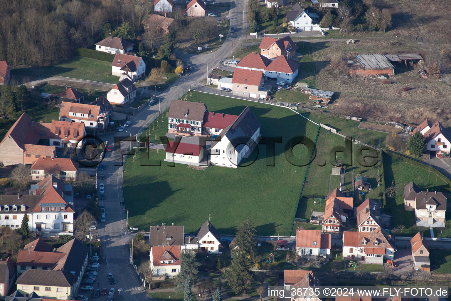 Merkwiller-Pechelbronn in the state Bas-Rhin, France from above