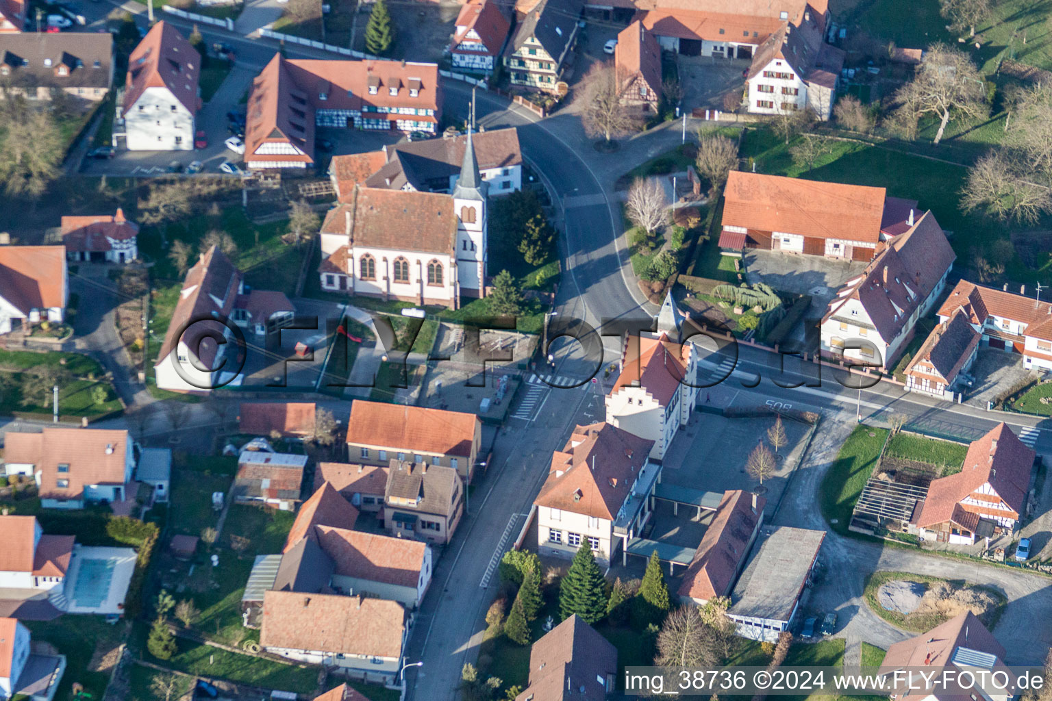 Oblique view of Village view in Merkwiller-Pechelbronn in the state Bas-Rhin, France