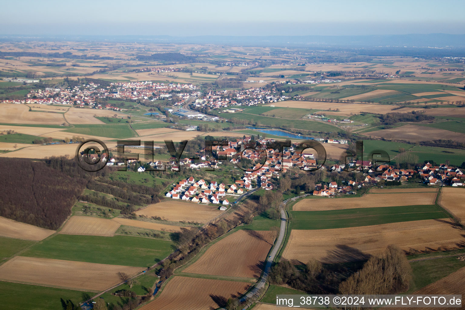 Merkwiller-Pechelbronn in the state Bas-Rhin, France seen from above