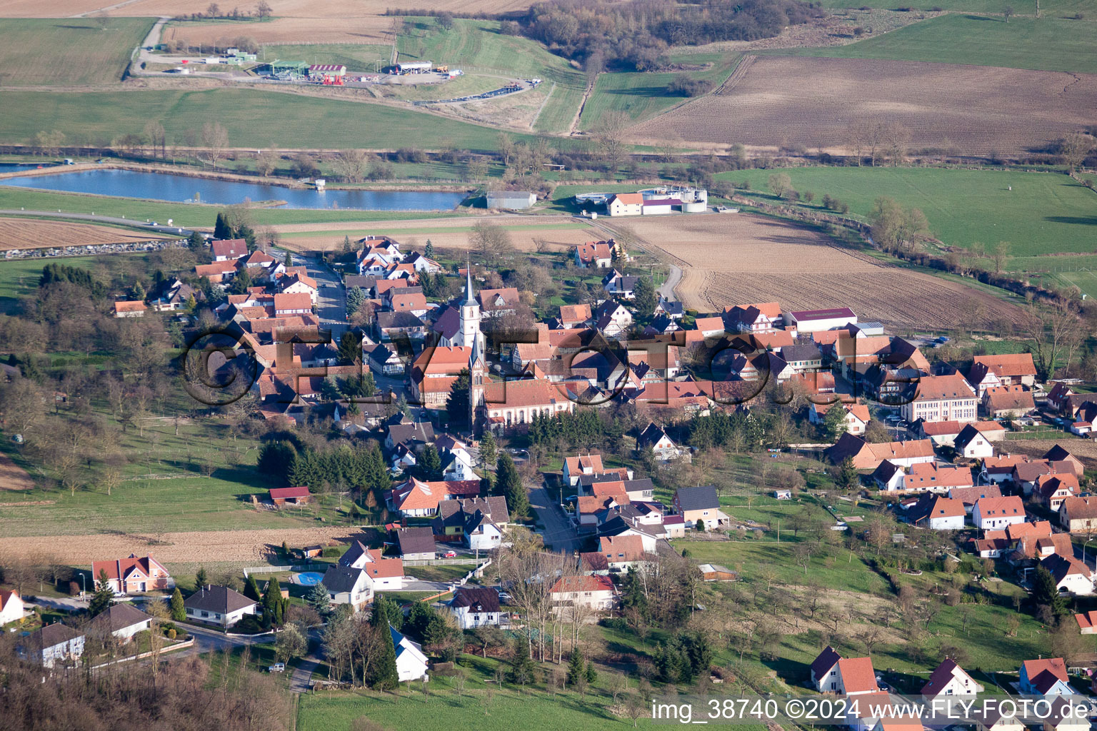 Kutzenhausen in the state Bas-Rhin, France from the drone perspective