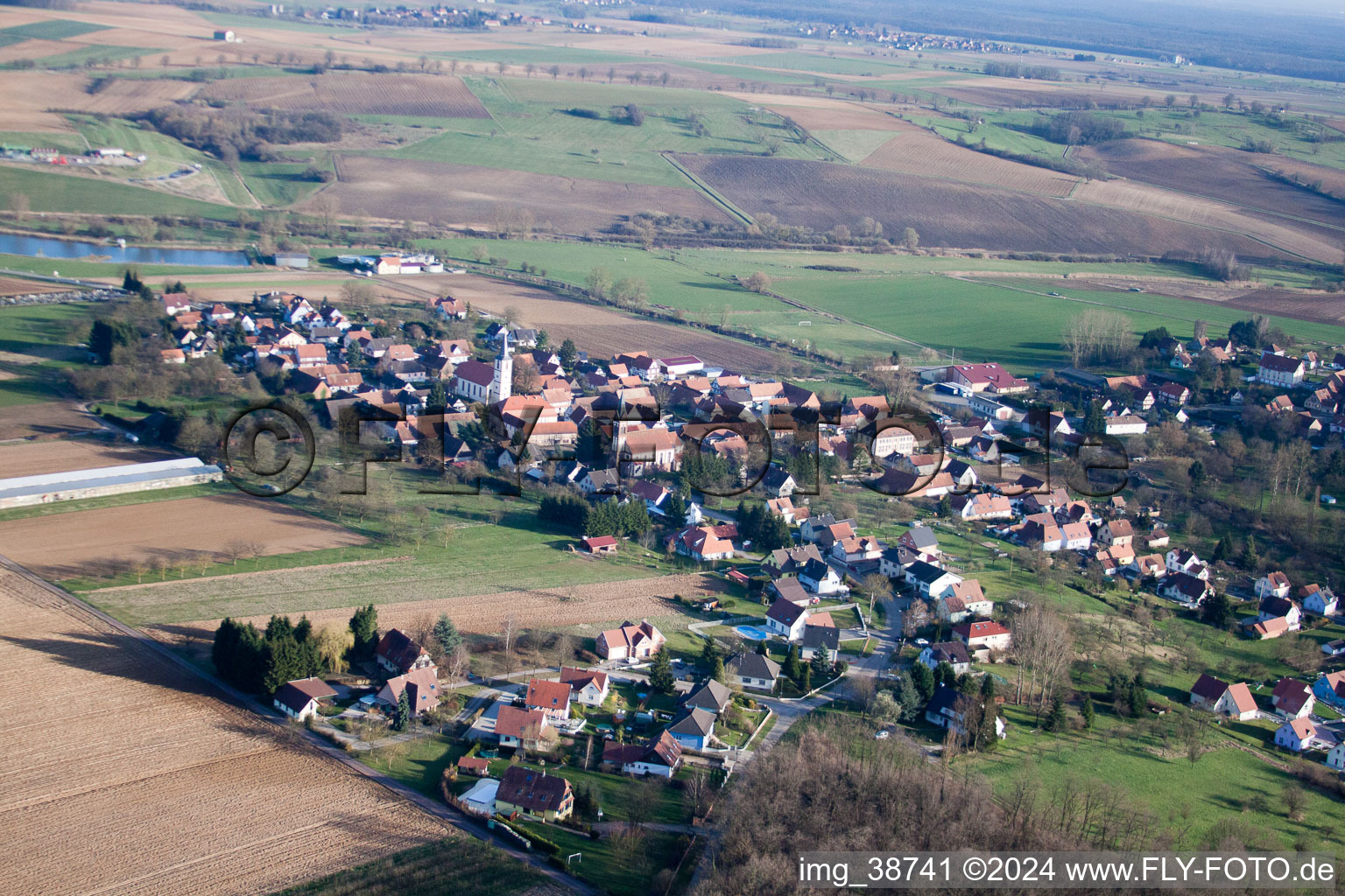 Kutzenhausen in the state Bas-Rhin, France from a drone