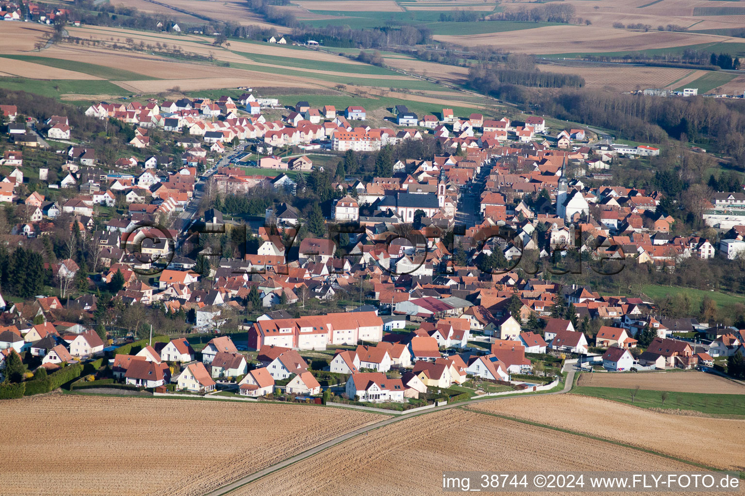 Retschwiller in the state Bas-Rhin, France seen from a drone