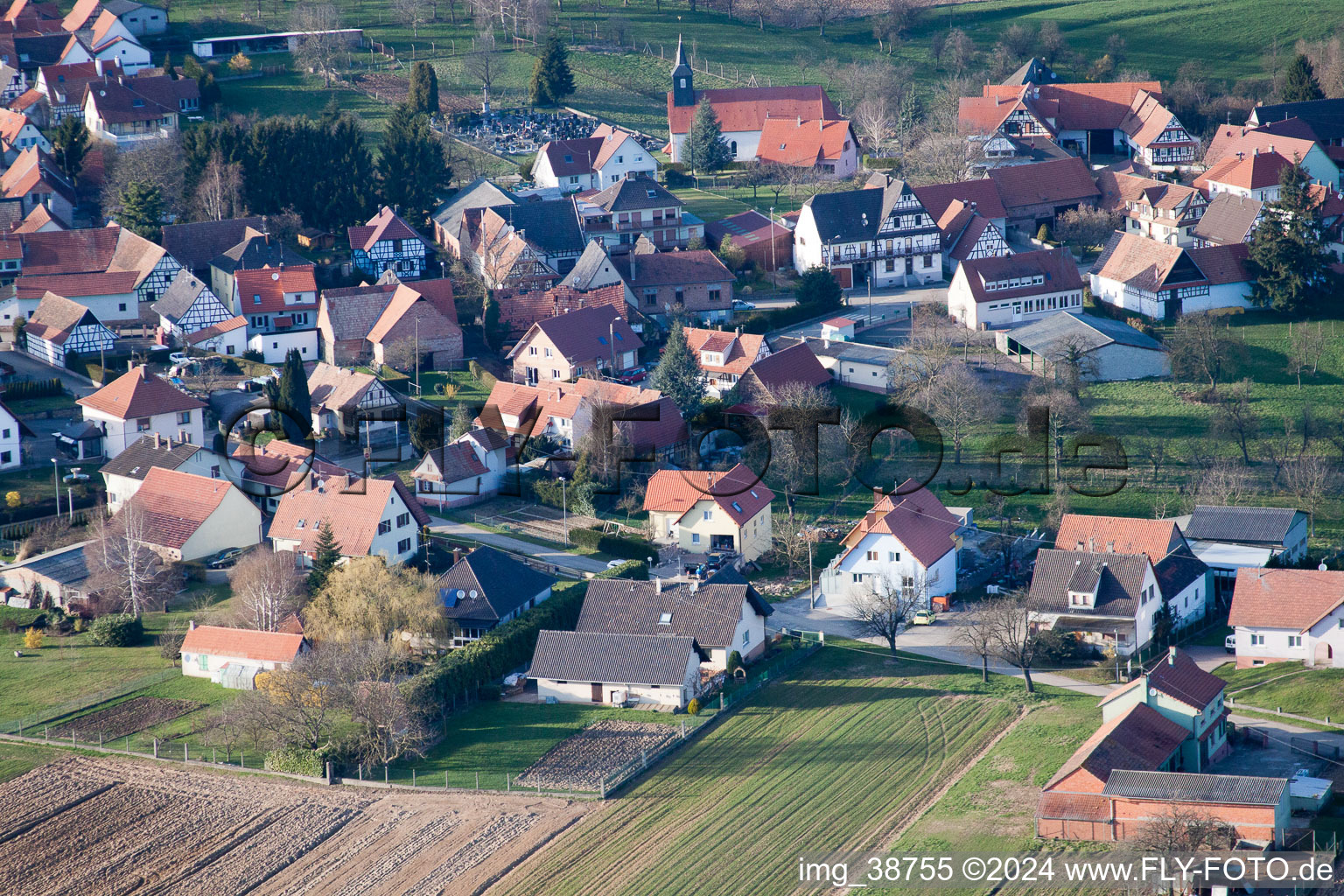 Bird's eye view of Retschwiller in the state Bas-Rhin, France