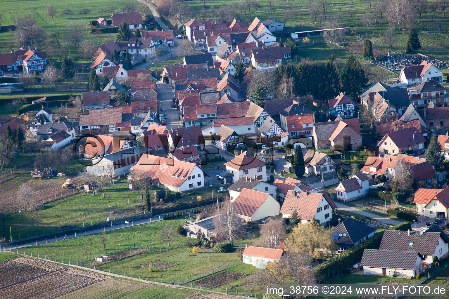 Retschwiller in the state Bas-Rhin, France viewn from the air