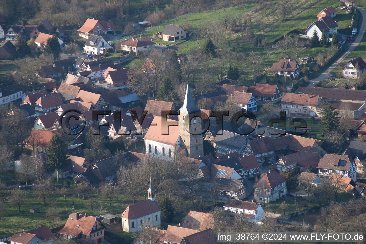 Drachenbronn-Birlenbach in the state Bas-Rhin, France seen from a drone