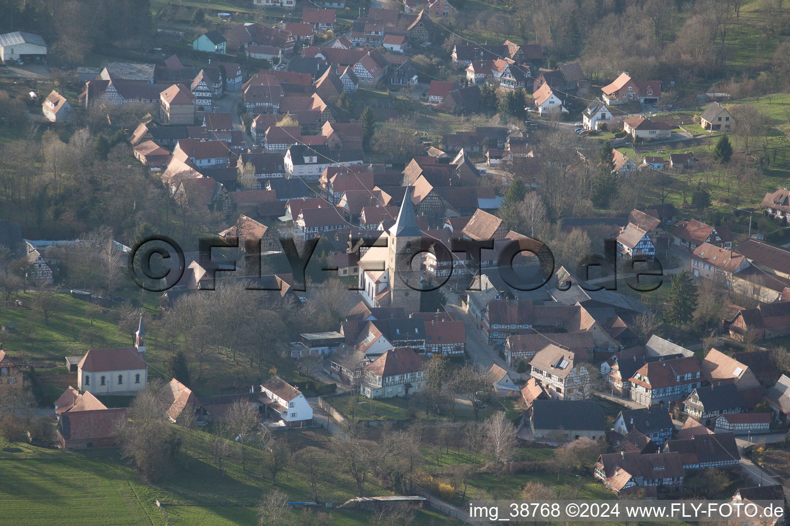 Aerial view of Drachenbronn-Birlenbach in the state Bas-Rhin, France