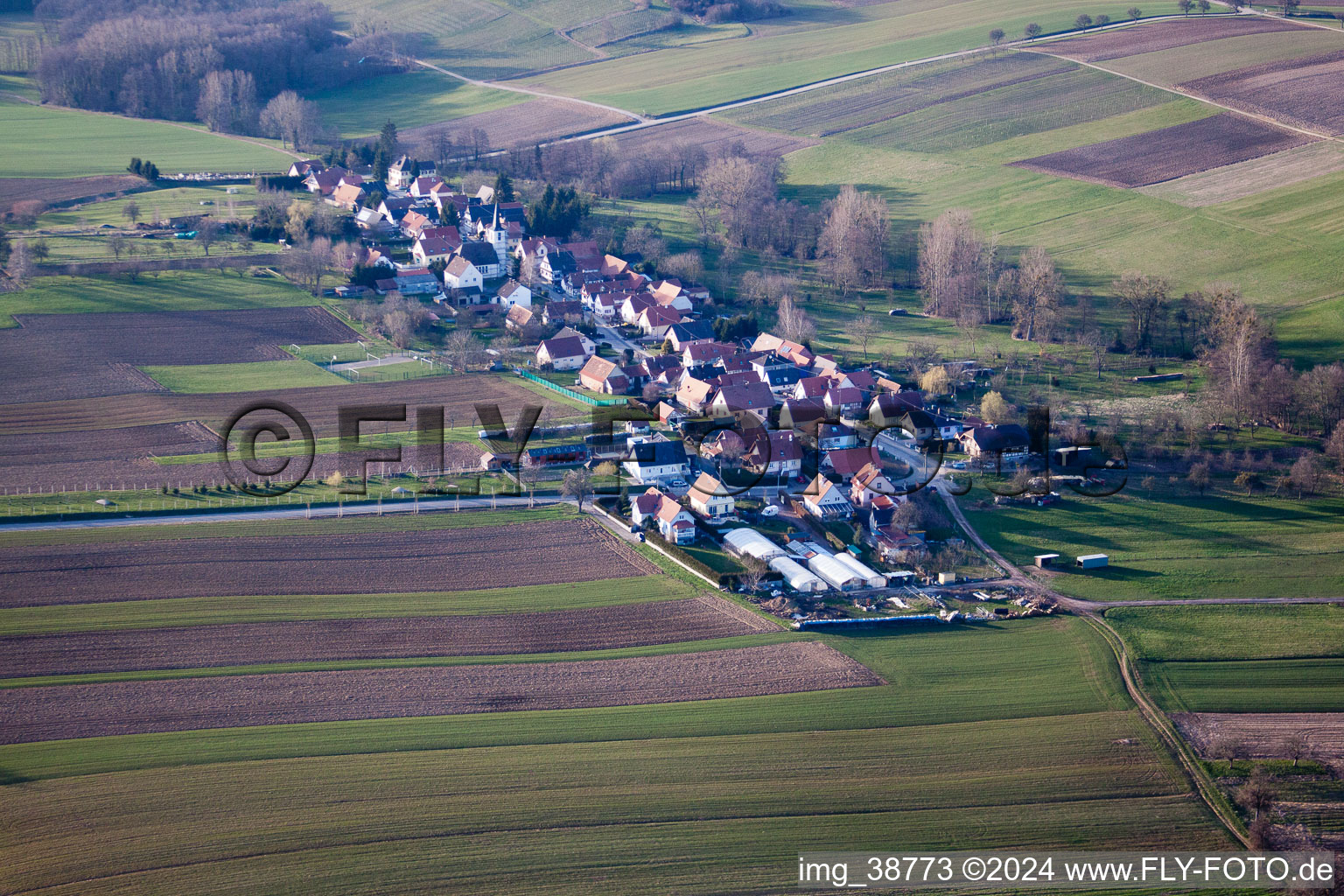 Bremmelbach in the state Bas-Rhin, France viewn from the air