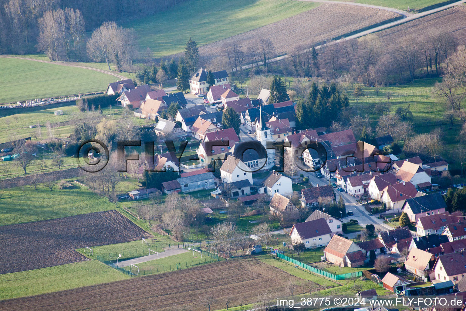 Drone image of Bremmelbach in the state Bas-Rhin, France