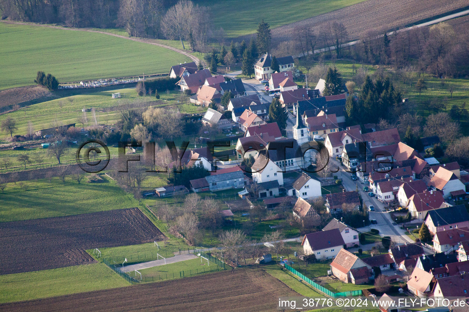 Bremmelbach in the state Bas-Rhin, France from the drone perspective