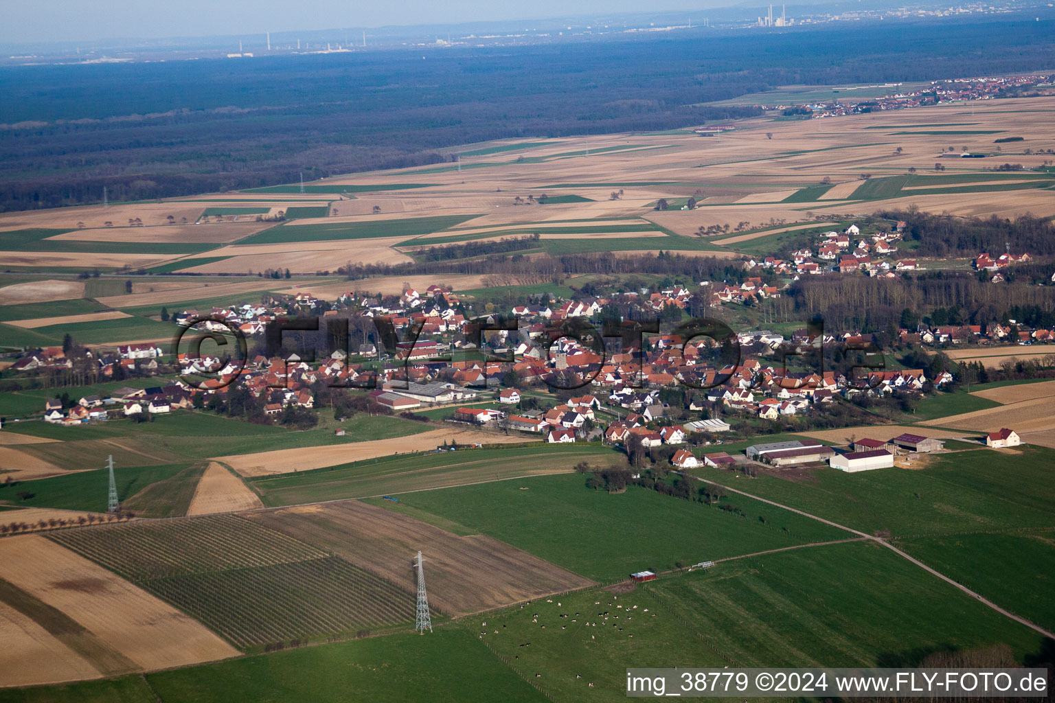 Aerial view of Bremmelbach in the state Bas-Rhin, France