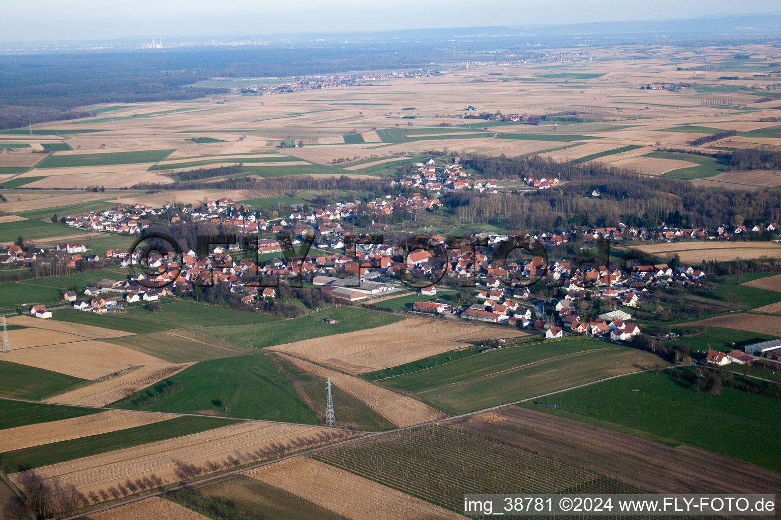 Riedseltz in the state Bas-Rhin, France seen from above