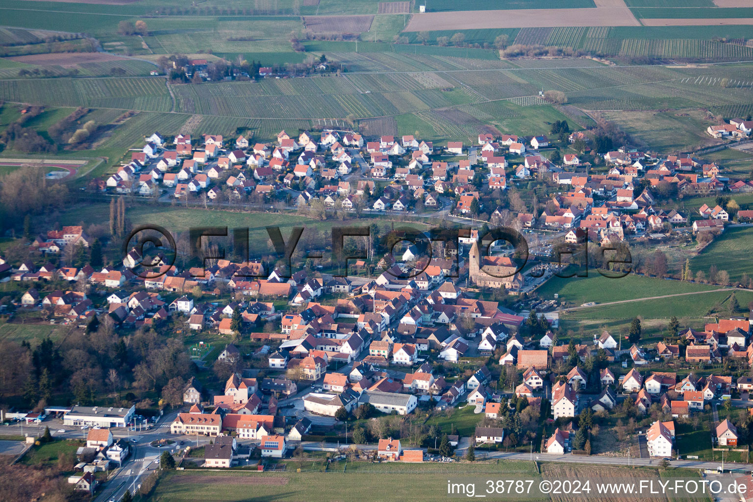 Bird's eye view of District Altenstadt in Wissembourg in the state Bas-Rhin, France