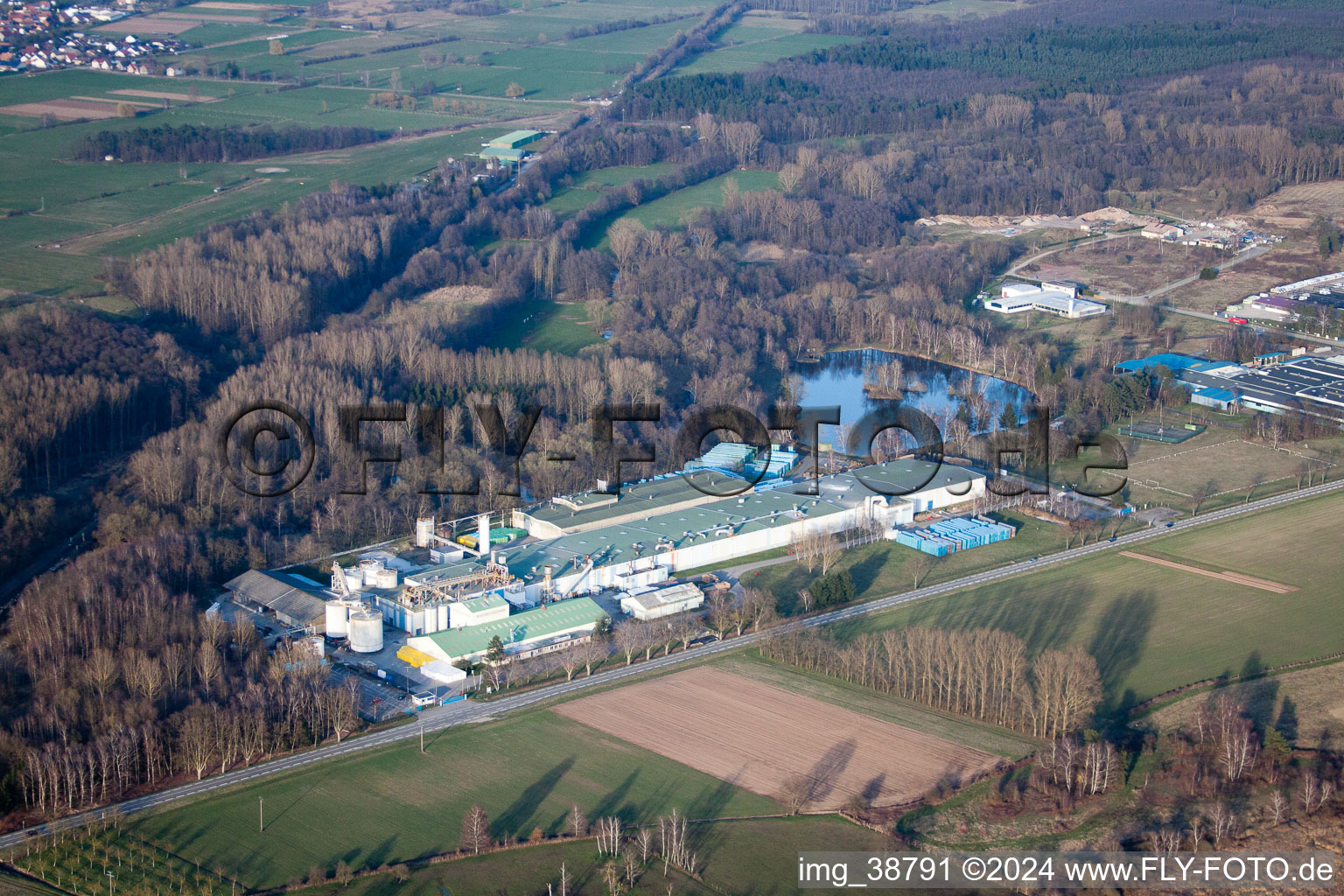 Drone recording of Sitek Insulation in the district Altenstadt in Wissembourg in the state Bas-Rhin, France