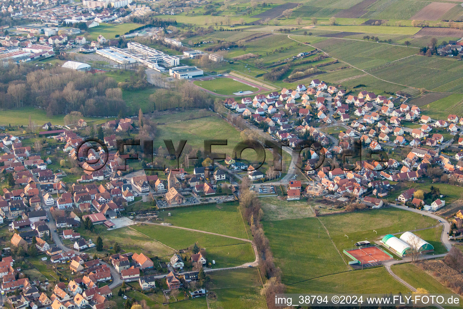 District Altenstadt in Wissembourg in the state Bas-Rhin, France viewn from the air