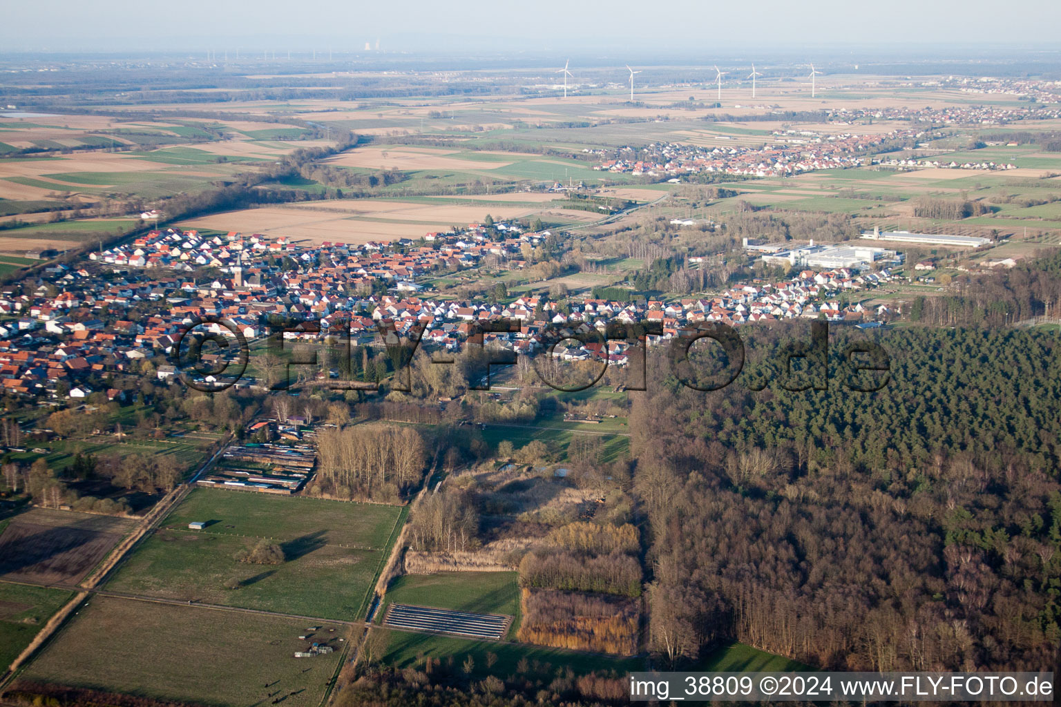 District Schaidt in Wörth am Rhein in the state Rhineland-Palatinate, Germany viewn from the air