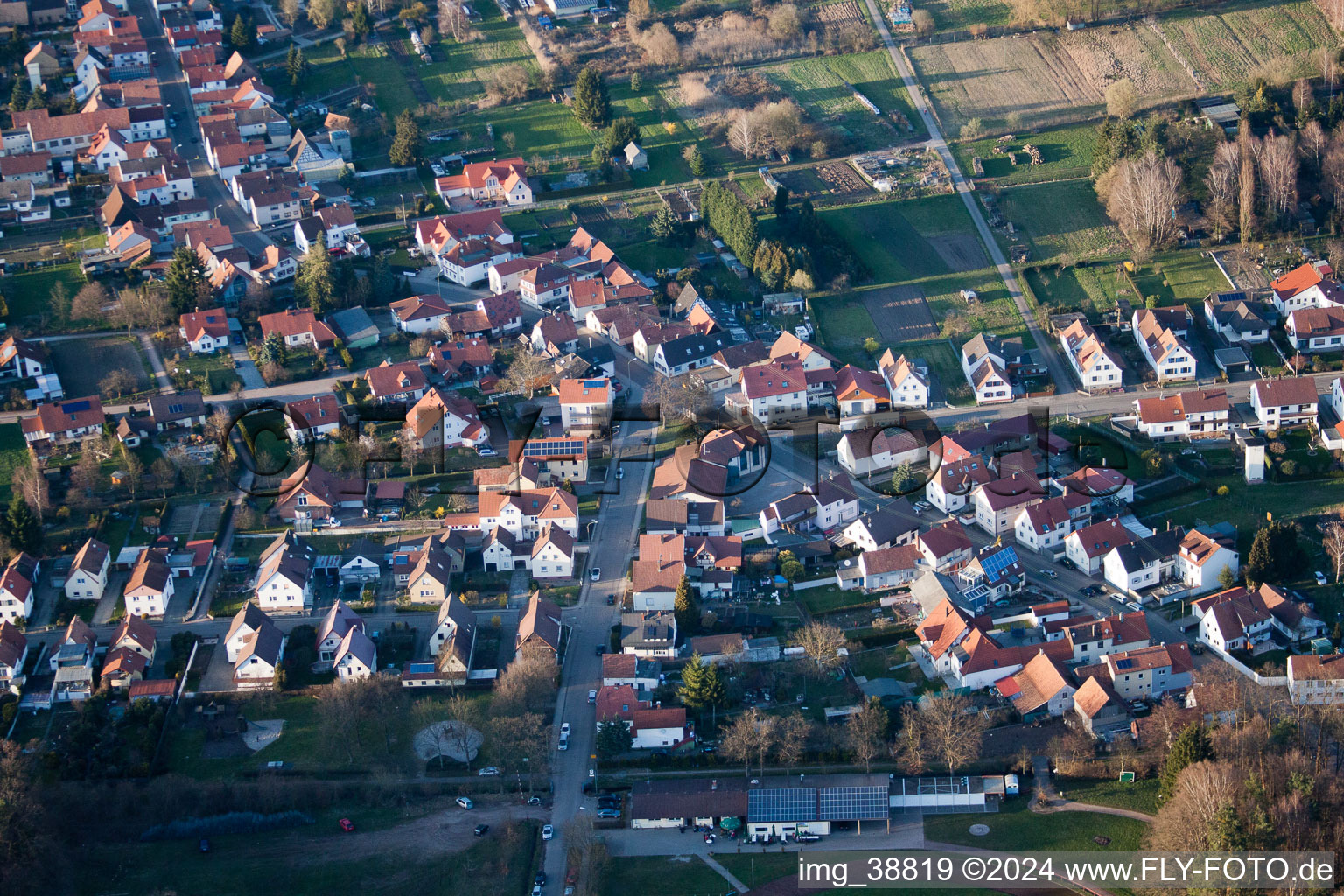 Aerial photograpy of District Schaidt in Wörth am Rhein in the state Rhineland-Palatinate, Germany