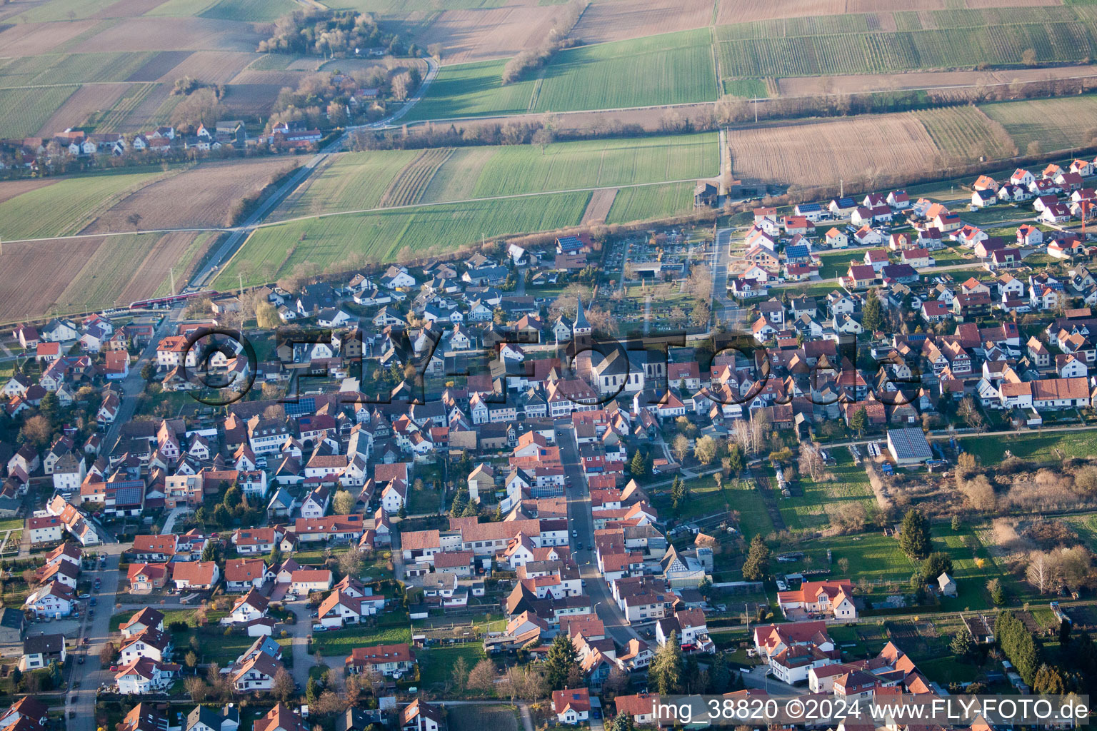 Oblique view of District Schaidt in Wörth am Rhein in the state Rhineland-Palatinate, Germany