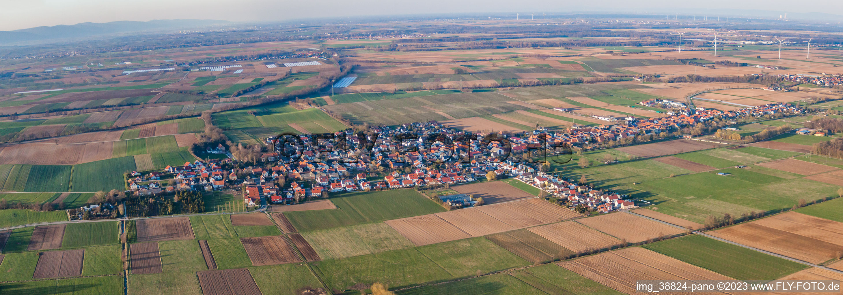 Aerial photograpy of Panorama in Freckenfeld in the state Rhineland-Palatinate, Germany